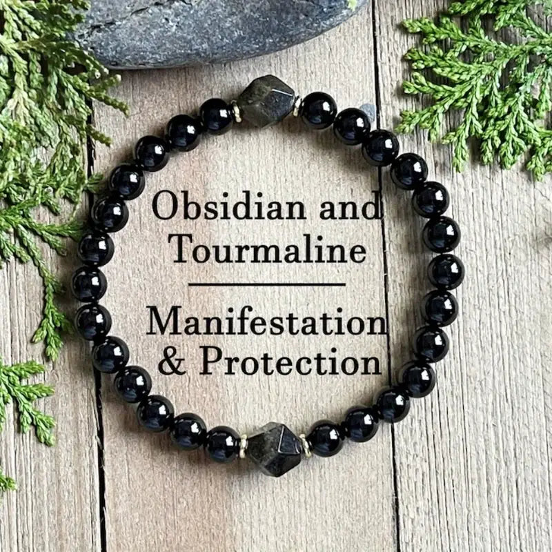 Black Obsidian and Crystal bracelet