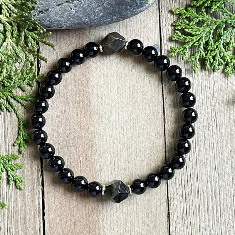 Black Obsidian and Crystal bracelet