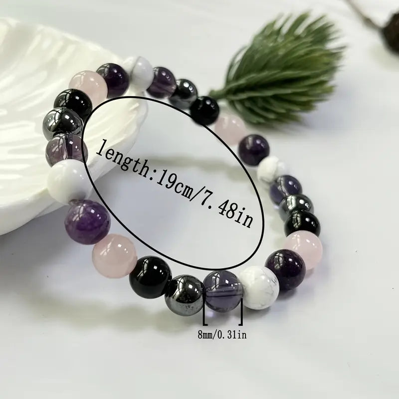 Amethyst, Black, Hematite, Rose Quartz, Lepidolite Handmade Beads bracelet